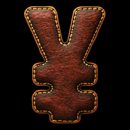 Symbol yen made of leather. 3D render font with skin texture on black background. 3d renderingの写真素材