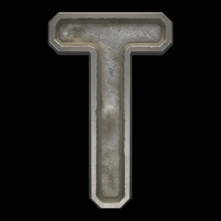Industrial metal alphabet letter T on black background. 3d renderingの写真素材