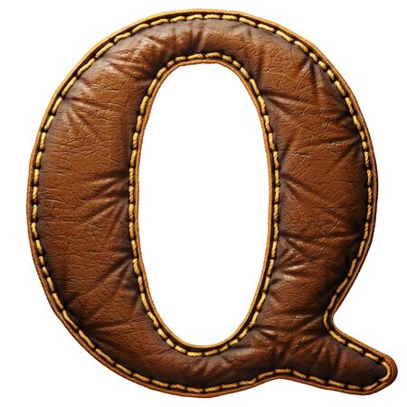 Leather letter Q uppercase. 3D render font with skin texture isolated on white background. 3d renderingの写真素材