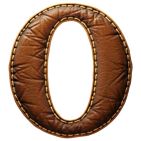 Leather letter O uppercase. 3D render font with skin texture isolated on white background. 3d renderingの写真素材