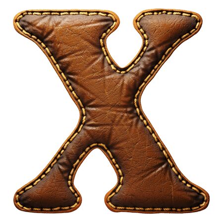 Leather letter X uppercase. 3D render font with skin texture isolated on white background. 3d renderingの写真素材
