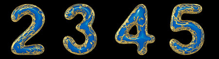 Number set 2, 3, 4, 5 made of realistic 3d render  shining metallic.