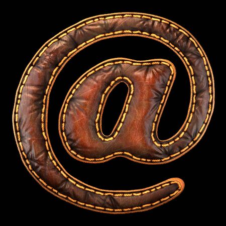 Symbol at made of leather. 3D render font with skin texture isolated on black background. 3d renderingの写真素材