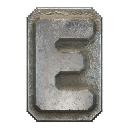 Industrial metal alphabet letter E on white background. 3d renderingの写真素材