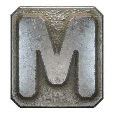 Industrial metal alphabet letter M on white background. 3d renderingの写真素材