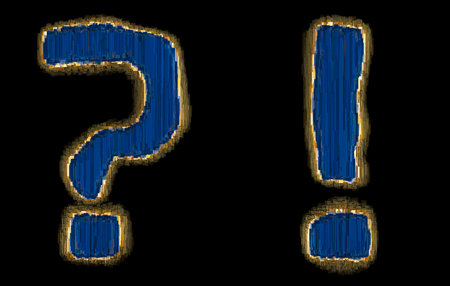 Set of symbols question mark and exclamation mark made of industrial metal blue color. Isolated on...