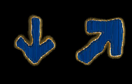 Set of symbol arrows made of industrial metal blue color. Isolated on black background. 3d rendering