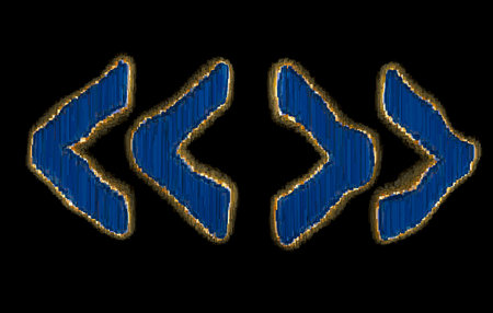 Set of symbols quotation marks made of industrial metal blue color. Isolated on black background. 3d...