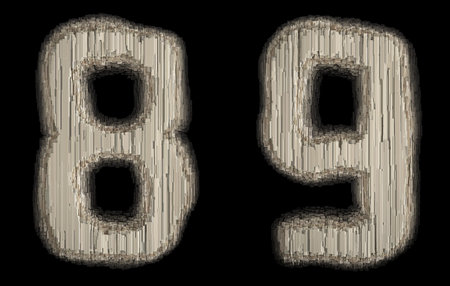 Set og numbers 8 and 9 made of industrial metal. Isolated on black background. 3d rendering