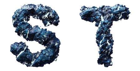 Set of capital letters S, T made of ice isolated on white background. 3d renderingの写真素材