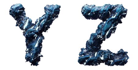 Set of capital letters Y, Z made of ice isolated on white background. 3d renderingの写真素材