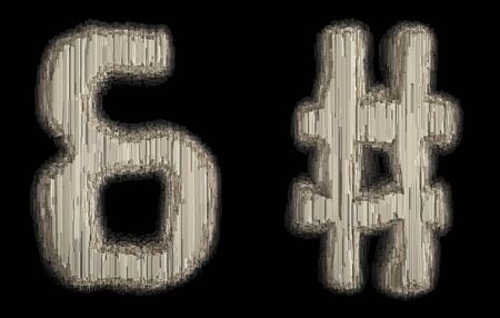 Set of symbol ampersand and hash made of industrial metal. Isolated on black background. 3d renderingの写真素材