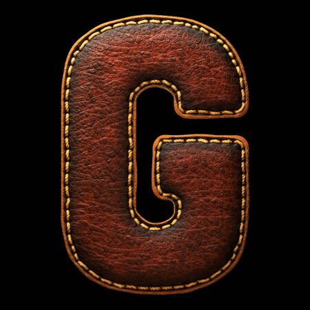 Leather letter G uppercase. 3D render font with skin texture on black background. 3d renderingの写真素材