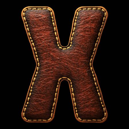 Leather letter X uppercase. 3D render font with skin texture on black background. 3d renderingの写真素材