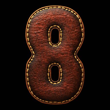 Number 8 made of leather. 3D render font with skin texture on black background. 3d renderingの写真素材