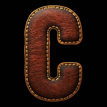 Leather letter C uppercase. 3D render font with skin texture on black background. 3d renderingの写真素材
