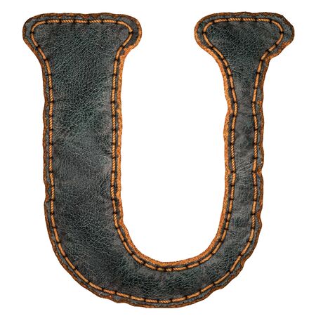 Leather letter U uppercase. 3D render font with skin texture isolated on white background. 3d renderingの写真素材