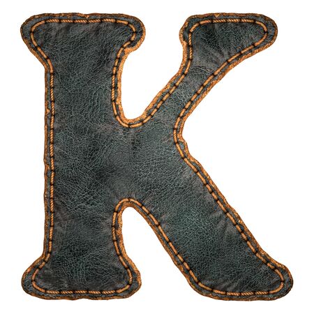 Leather letter K uppercase. 3D render font with skin texture isolated on white background. 3d renderingの写真素材