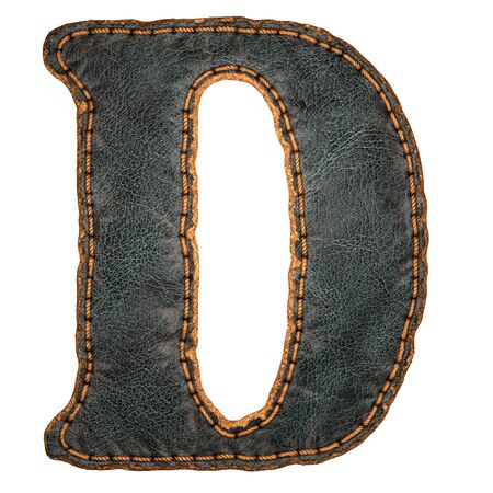 Leather letter D uppercase. 3D render font with skin texture isolated on white background. 3d renderingの写真素材