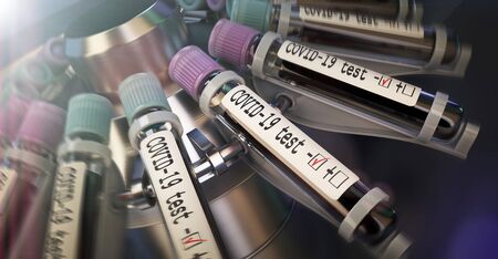 Negative COVID-19 test and laboratory sample of blood testing for diagnosis new Corona virus infection (novel corona virus disease 2019). Pandemic infectious concept 3D renderingの写真素材