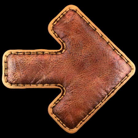 Symbol right arrow made of leather. 3D render font with skin texture on black background. 3d...