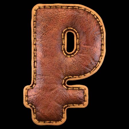 Symbol rouble made of leather. 3D render font with skin texture on black background. 3d renderingの写真素材