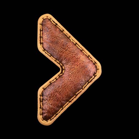 Symbol right angle bracket made of leather. 3D render font with skin texture on black background. 3d renderingの写真素材