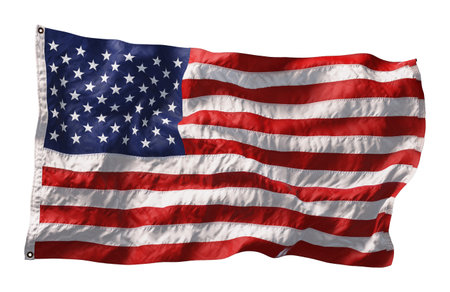 American flag waving in the wind isolated on white background. 3D rendering