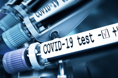 Coronaviruses research, conceptual illustration. Negative COVID-19 test and laboratory sample of...