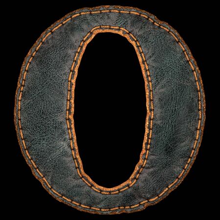 Leather letter O uppercase. 3D render font with skin texture isolated on black background. 3d renderingの写真素材