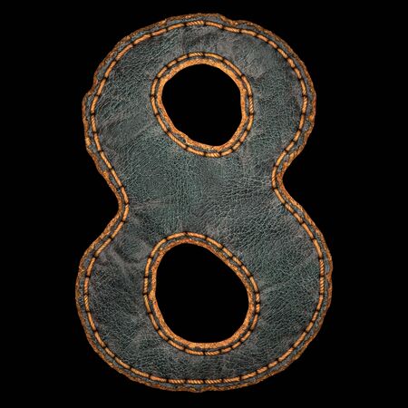 Number 8 made of leather. 3D render font with skin texture isolated on black background. 3d renderingの写真素材