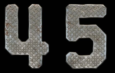 Set of numbers 4, 5 made of industrial metal on black background 3d renderingの写真素材