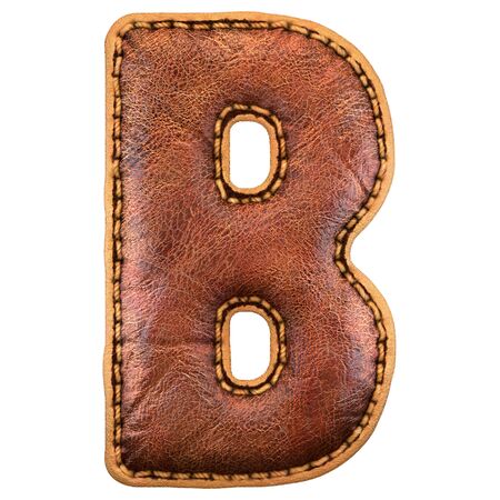 Leather letter B uppercase. 3D render font with skin texture on white background. 3d renderingの写真素材