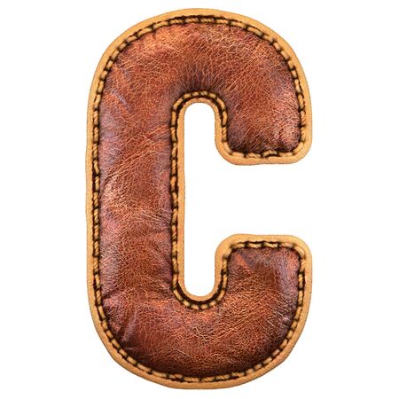 Leather letter C uppercase. 3D render font with skin texture on white background. 3d renderingの写真素材