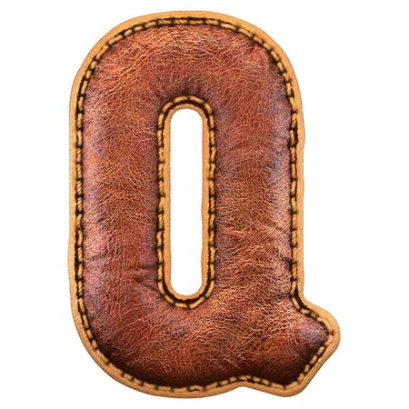 Leather letter Q uppercase. 3D render font with skin texture on white background. 3d renderingの写真素材