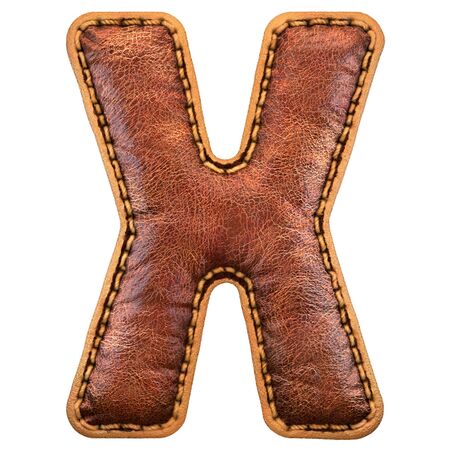 Leather letter X uppercase. 3D render font with skin texture on white background. 3d renderingの写真素材