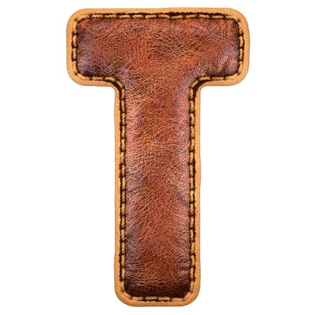 Leather letter T uppercase. 3D render font with skin texture on white background. 3d renderingの写真素材