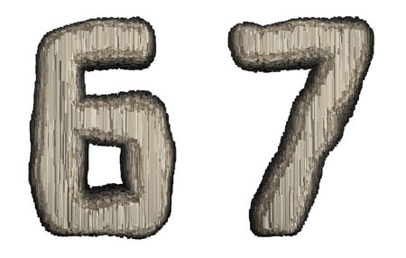 Set og numbers 6 and 7 made of industrial metal. Isolated on white background. 3d rendering