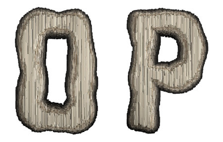 Set of industrial metal alphabet letter O and P on white background. 3d renderingの写真素材