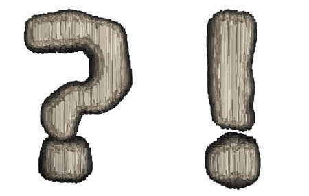 Set of symbol question mark and exclamation mark made of industrial metal. Isolated on white background. 3d renderingの写真素材