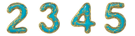 Number set 2, 3, 4, 5 made of realistic 3d render golden shining metallic. Collection of gold...