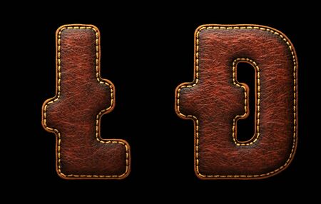 Set of symbols litecoin and dashcoin made of leather. 3D render font with skin texture isolated on black background. 3d renderingの写真素材