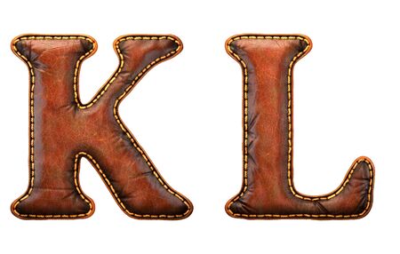 Set of leather letters K, L uppercase. 3D render font with skin texture isolated on white background. 3d renderingの写真素材