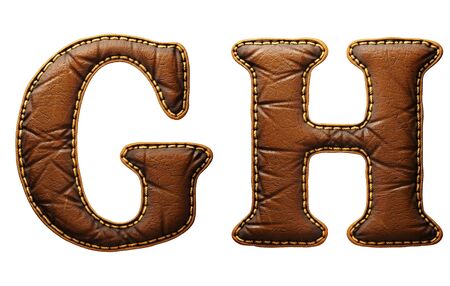 Set of leather letters G, H uppercase. 3D render font with skin texture isolated on white background. 3d renderingの写真素材