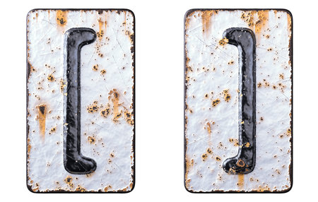 3d render set of symbols left and right square bracket made of forged metal on the background...