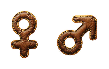 Set of symbols female and male made of leather. 3D render font with skin texture isolated on white background. 3d renderingの写真素材