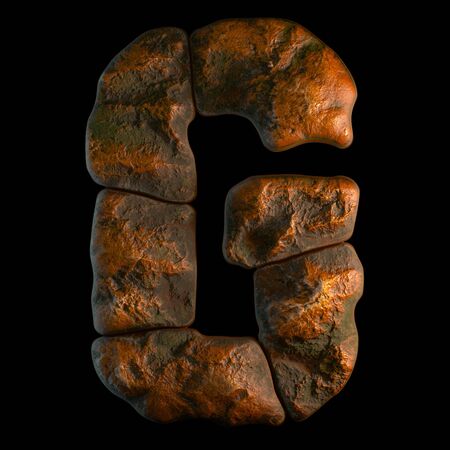 Rocky letter G. Font of stone on black background. 3d renderingの写真素材