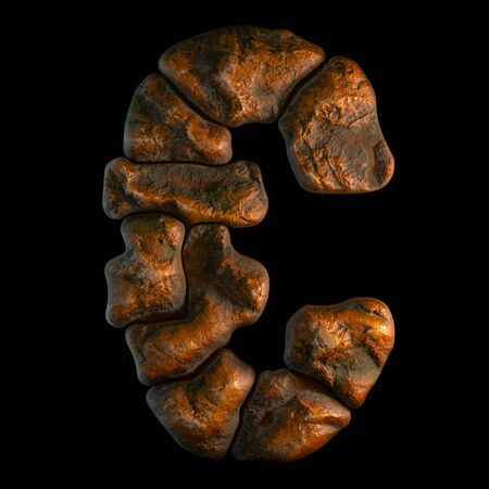 Rocky symbol euro. Font of stone on black background. 3d renderingの写真素材