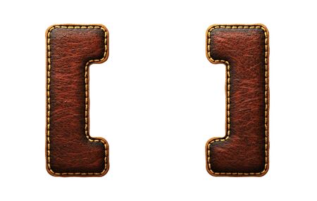 Set of symbols left and right bracket made of leather. 3D render font with skin texture isolated on white background. 3d renderingの写真素材