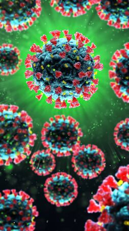 3d render of pathogenic virus organism or bacteria infecting and causing disease. Close up from microscope of coronavirus. 3d renderingの写真素材